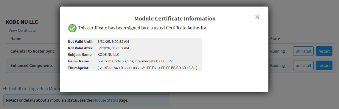 Module Certificate Information
